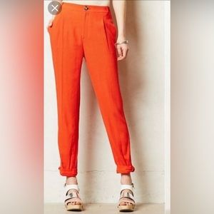 Anthropologie Elevenses Orange Pleated Front High Rise Cropped Pants Sz US10
